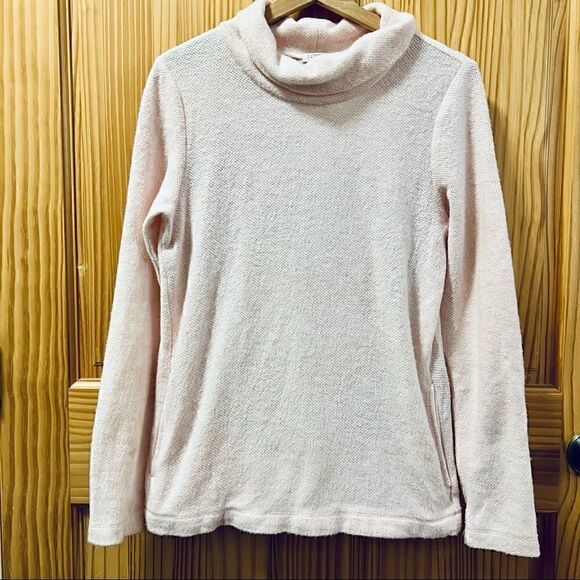 J. Crew Tops - J Crew pink white textured cowl neck pullover sweater top shirt with pockets S